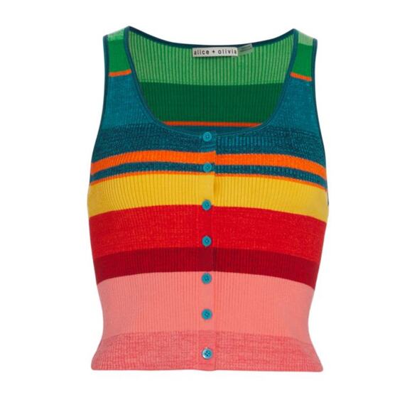 Alice + Olivia Rainbow Striped Knit Tank, Size XS, Retail $255 - Picture 1 of 10